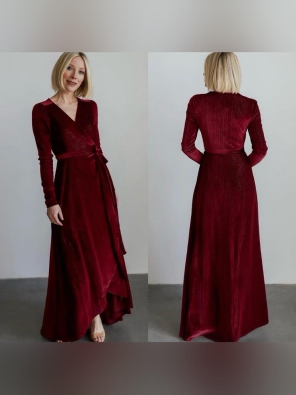 Baltic Born Serena Shimmer Velvet Wrap Dress Merlot Holiday Christmas Fall